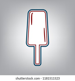 Ice Cream sign. Vector. Dark red, transparent and midnight green stroke of white icon at grayish background.