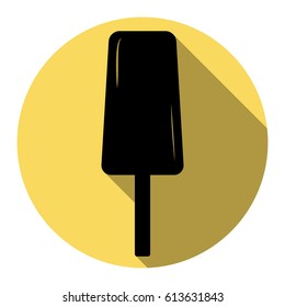 Ice Cream sign. Vector. Flat black icon with flat shadow on royal yellow circle with white background. Isolated.