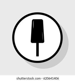 Ice Cream sign. Vector. Flat black icon in white circle with shadow at gray background.