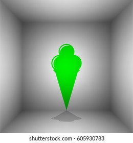 Ice Cream sign. Vector. Green icon with shadow in the room.