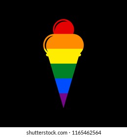 Ice Cream sign. Vector. Icon with colors of LGBT flag at black background.