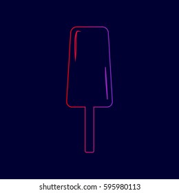 Ice Cream sign. Vector. Line icon with gradient from red to violet colors on dark blue background.