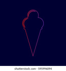 Ice Cream sign. Vector. Line icon with gradient from red to violet colors on dark blue background.