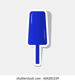 Ice Cream sign. Vector. New year bluish icon with outside stroke and gray shadow on light gray background.