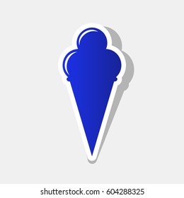 Ice Cream sign. Vector. New year bluish icon with outside stroke and gray shadow on light gray background.