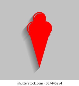 Ice Cream sign. Vector. Red icon with soft shadow on gray background.