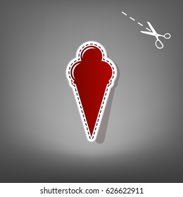 Ice Cream sign. Vector. Red icon with for applique from paper with shadow on gray background with scissors.