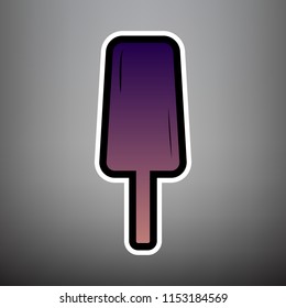 Ice Cream sign. Vector. Violet gradient icon with black and white linear edges at gray background.