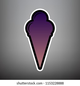 Ice Cream sign. Vector. Violet gradient icon with black and white linear edges at gray background.