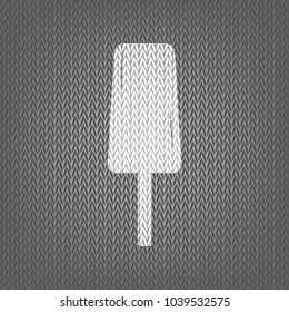 Ice Cream sign. Vector. White knitted icon on gray knitted background. Isolated.