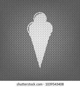 Ice Cream sign. Vector. White knitted icon on gray knitted background. Isolated.