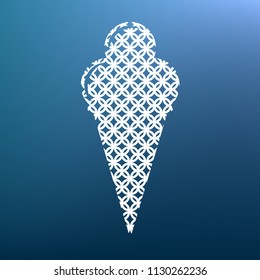 Ice Cream sign. Vector. White textured icon at lapis lazuli gradient background.