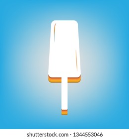 Ice Cream sign. Vector. White icon with 3d warm-colored gradient body at sky blue background.