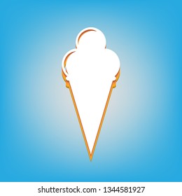 Ice Cream sign. Vector. White icon with 3d warm-colored gradient body at sky blue background.