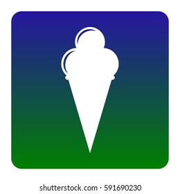Ice Cream sign. Vector. White icon at green-blue gradient square with rounded corners on white background. Isolated.