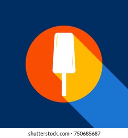 Ice Cream sign. Vector. White icon on tangelo circle with infinite shadow of light at cool   background. Selective yellow and bright navy blue are produced.