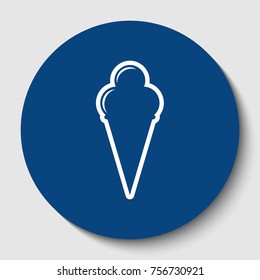 Ice Cream sign. Vector. White contour icon in dark cerulean circle at white background. Isolated.