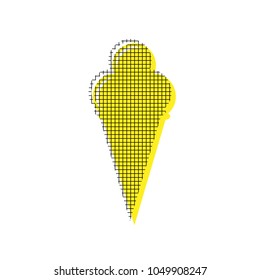 Ice Cream sign. Vector. Yellow icon with square pattern duplicate at white background. Isolated.