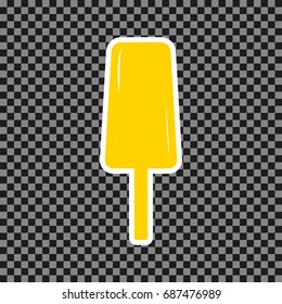 Ice Cream sign. Vector. Yellow icon with white contour on dark transparent background.