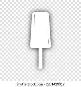 Ice Cream sign. White Icon with dropped natural gray Shadow at transparent Background. Illustration.