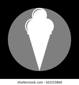 Ice Cream sign. White icon in gray circle at black background. Circumscribed circle. Circumcircle.