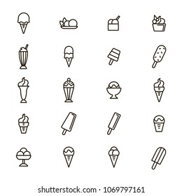 Ice Cream Signs Black Thin Line Icon Set Include Of Dessert, Cone, Sundae And Sorbet. Vector Illustration Of Icons