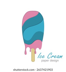 Ice cream silhouette, color vector image. Paper cut design in art design style.