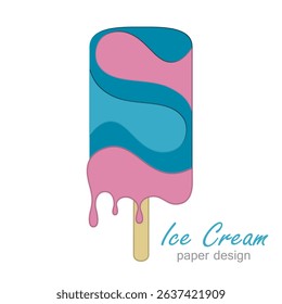 Ice cream silhouette, color vector image. Paper cut design in art design style.