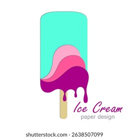 Ice cream silhouette, color vector image. Paper cut design in art design style.