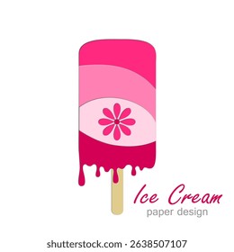 Ice cream silhouette, color vector image. Paper cut design in art design style.