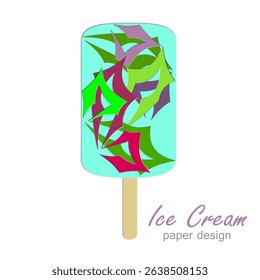Ice cream silhouette, color vector image. Paper cut design in art design style.