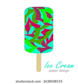Ice cream silhouette, color vector image. Paper cut design in art design style.