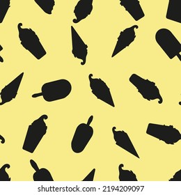Patrón de silueta de helado, sin costuras sobre un fondo amarillo. Ilustración del diseño vectorial. ilustración vectorial..