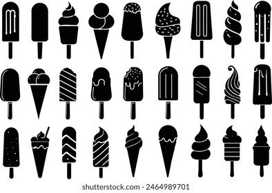 Ice cream silhouette vector illustrations. Ice cream silhouettes isolated.