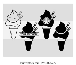 Ice Cream, Ice Cream Silhouette, Waffle Cone, Summer, Cold, Dessert, Vector, Clipart, Outline