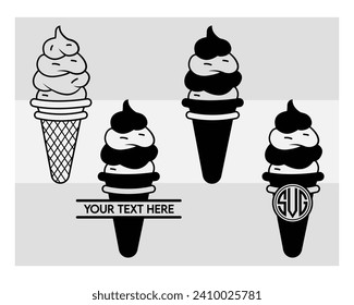 Ice Cream, Ice Cream Silhouette, Waffle Cone, Summer, Cold, Dessert, Vector, Clipart, Outline