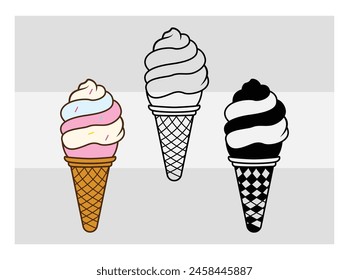 Ice Cream, Ice Cream Silhouette, Waffle Cone, Cone Ice Cream, Summer, Holiday, Food,  outline, silhouette, clipart