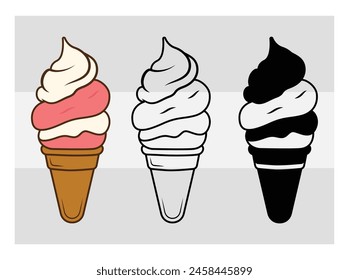 Ice Cream, Ice Cream Silhouette, Waffle Cone, Cone Ice Cream, Summer, Holiday, Food,  outline, silhouette, clipart