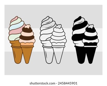 Ice Cream, Ice Cream Silhouette, Waffle Cone, Cone Ice Cream, Summer, Holiday, Food,  outline, silhouette, clipart