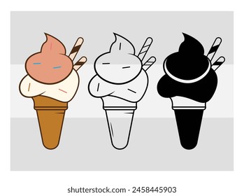 Ice Cream, Ice Cream Silhouette, Waffle Cone, Cone Ice Cream, Summer, Holiday, Food,  outline, silhouette, clipart