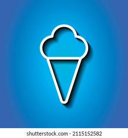 Ice cream simple icon vector. Flat desing. White icon with shadow on blue background.ai
