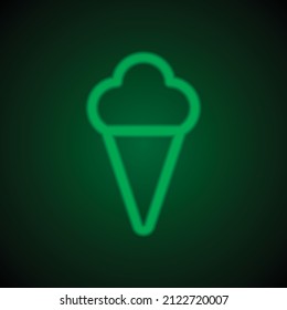 Ice cream simple icon vector. Flat desing. Green neon on black background with green light.ai