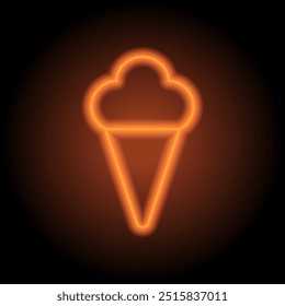 Helado simple icono de Vector. Diseño plano. Neón naranja sobre fondo negro.ai