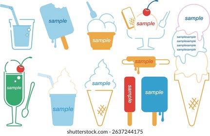 Ice cream simple illustration design frame material set
