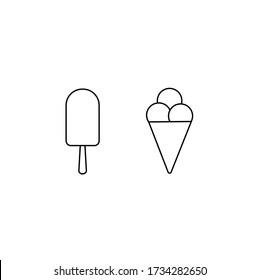 Ice cream simple thin line icon vector illustration. Contains icons : ice cream on a stick and ice cream in a cone.