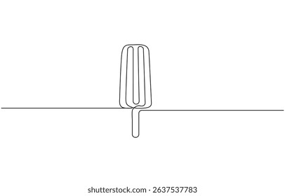 Ice cream in single line draw illustration. Continuous one line drawing, Ice cream bar continuous one line drawing vector illustration, sweet and cold food .