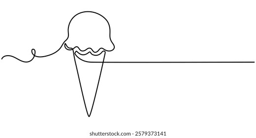 Ice Cream Single Line Icon, Continuous Line Drawing of Ice Cream Icon. Hand Drawn Symbol Vector Illustration, Ice Cream Continuous Line Editable Icon, Ice Cream Continuous Line Icon, One continuous.