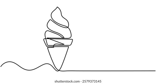 Ice Cream Single Line Icon, Continuous Line Drawing of Ice Cream Icon. Hand Drawn Symbol Vector Illustration, Ice Cream Continuous Line Editable Icon, Ice Cream Continuous Line Icon, One continuous.