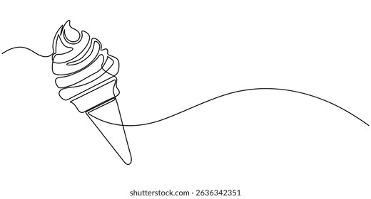 Ice Cream Single Line Icon, Ice cream continuous line drawing. One line Ice cream. Symbol dessert gelato in simple linear style. Different type ice cream summer set. Hand drawn minimalist style vector