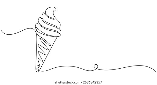 Ice Cream Single Line Icon, Ice cream continuous line drawing. One line Ice cream. Symbol dessert gelato in simple linear style. Different type ice cream summer set. Hand drawn minimalist style vector